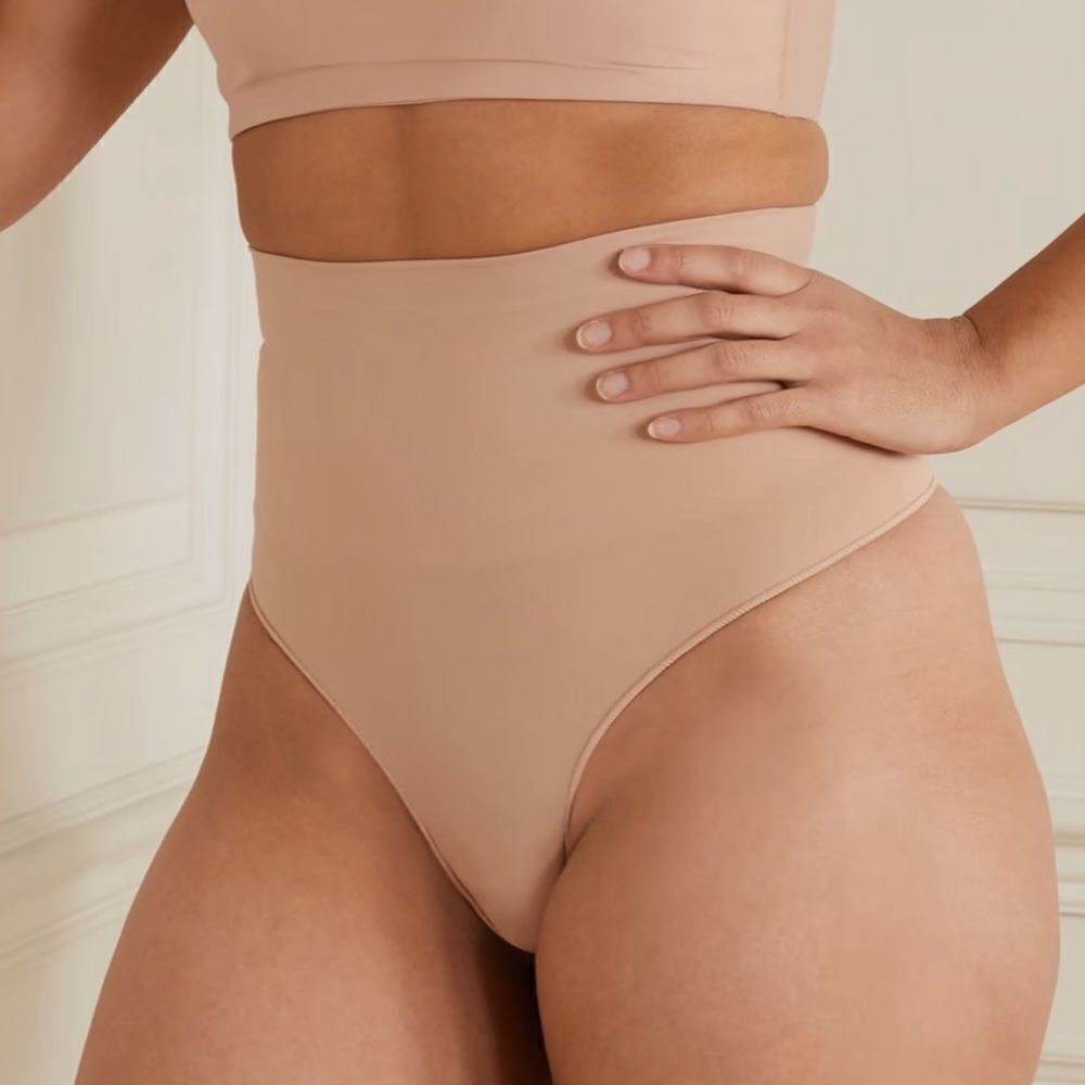 SKIMS Seamless Sculpt Core Control Mid Waist Thong In Sand Shaping Shapewear